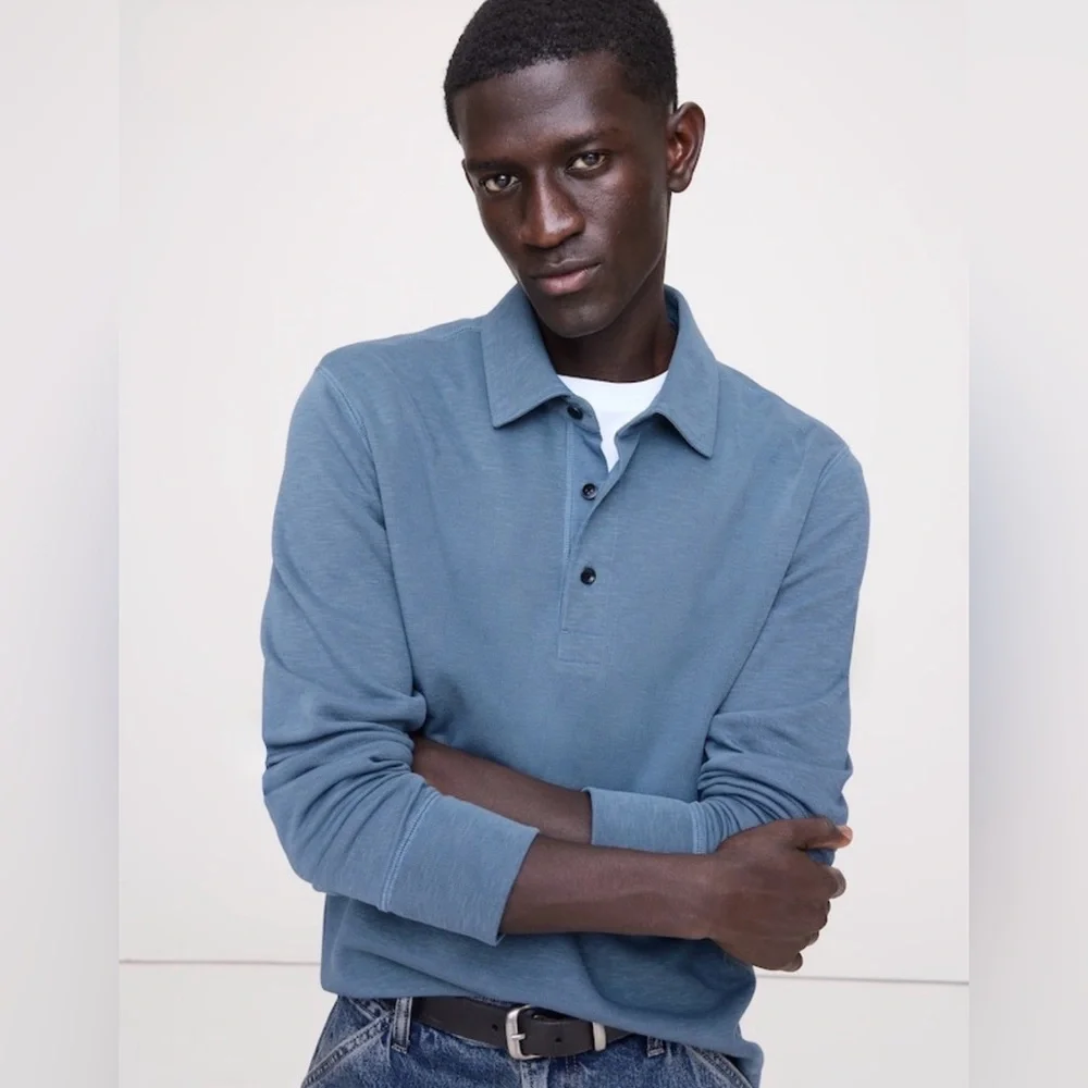 NWT Banana Republic Slub Double Knit Atmosphere Blue Polo Sz L (#841279)